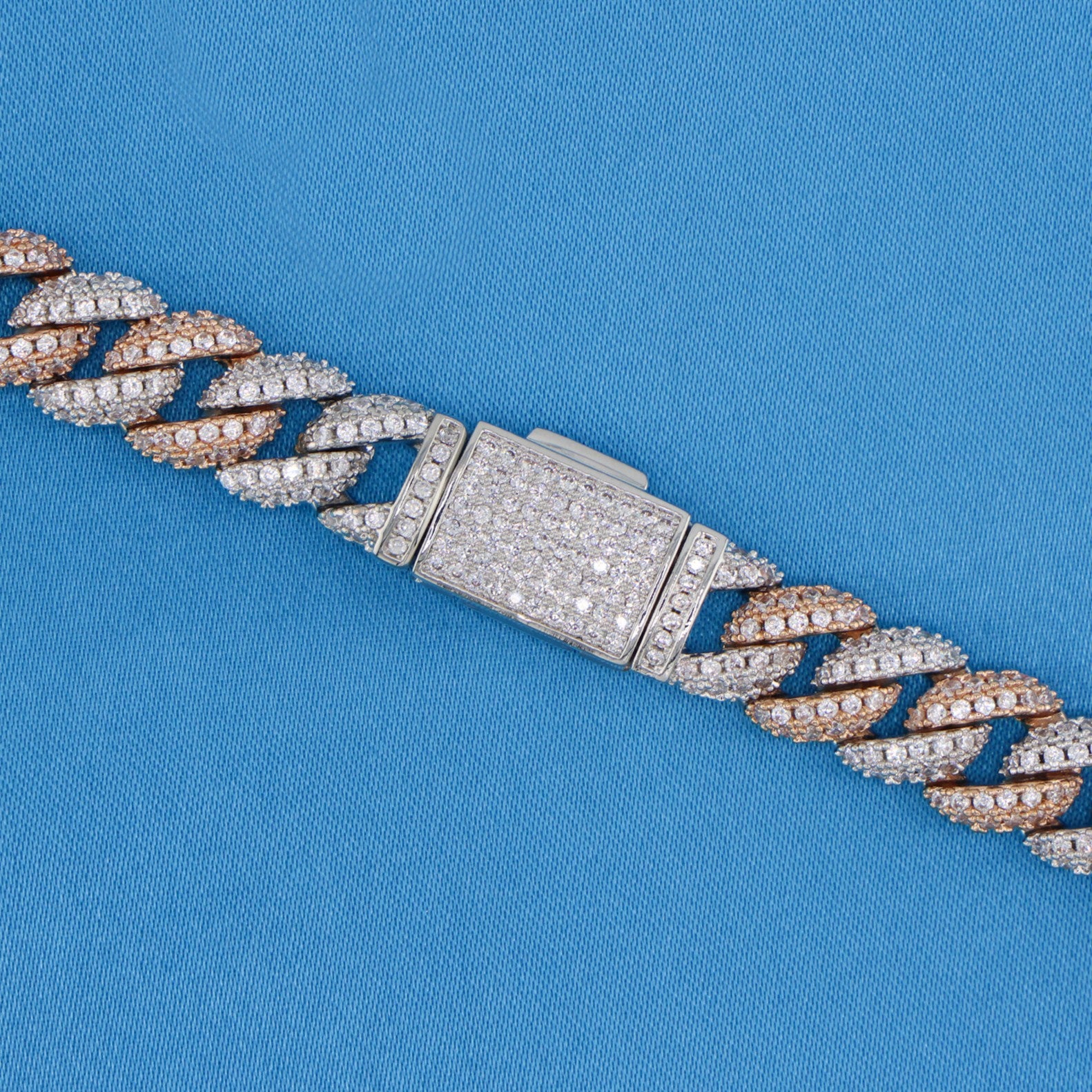 10mm Iced Out Cuban Link Chain - 2 Tone White/Rose Gold