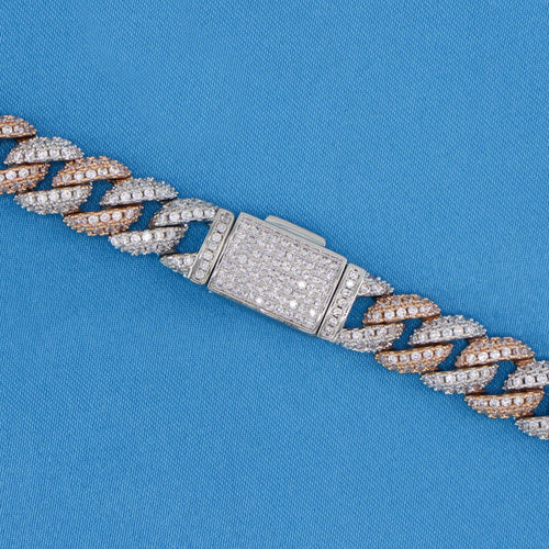 10mm Iced Out Cuban Link Chain - 2 Tone White/Rose Gold
