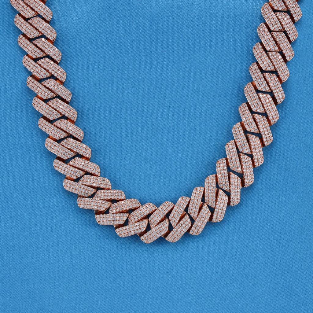 19mm Diamond Prong Link Cuban Necklace - Rose Gold