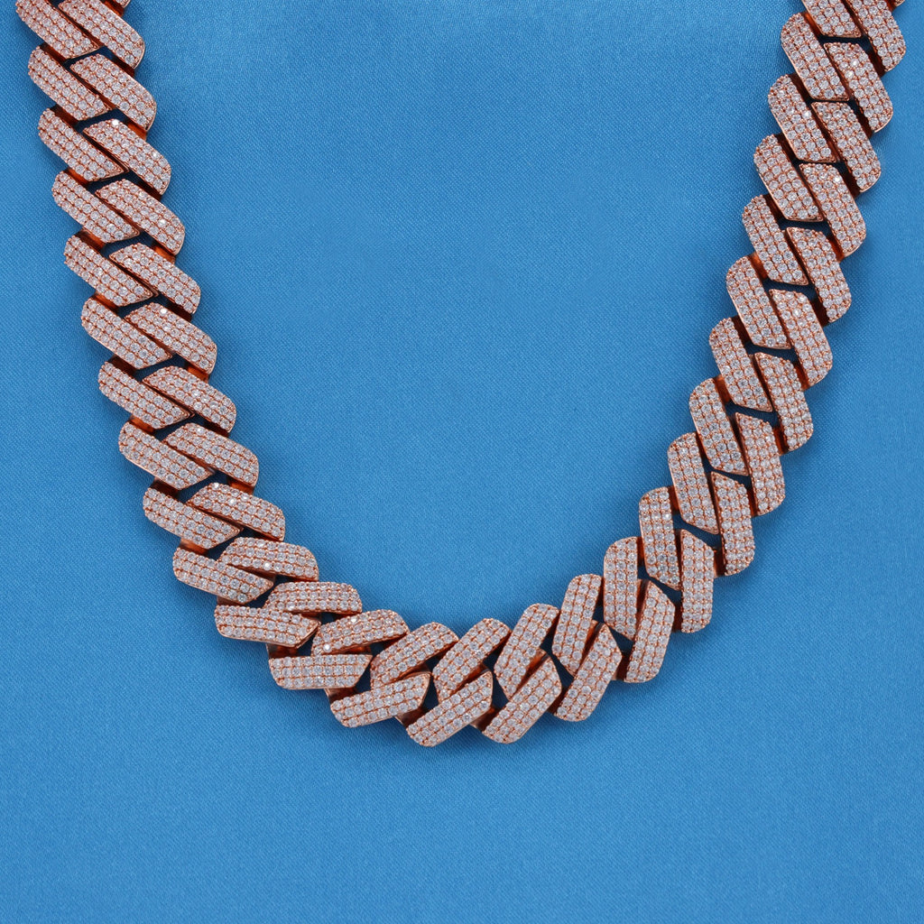 19mm Diamond Prong Link Cuban Chain - Rose Gold