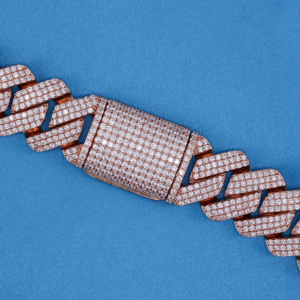 19mm Diamond Prong Link Cuban Necklace - Rose Gold