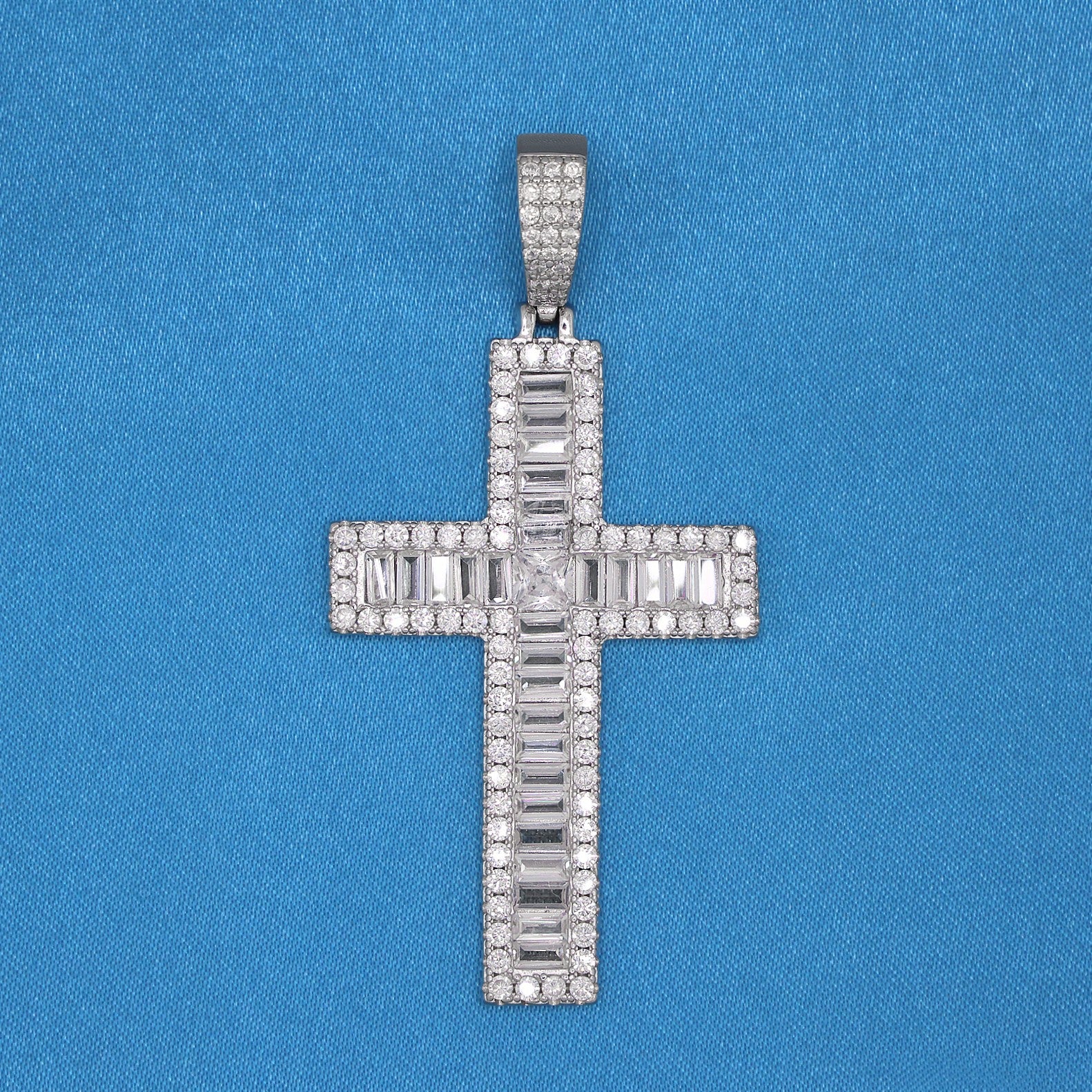 Iced Out Baguette Cross Pendant - 925 Silver
