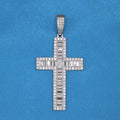 Iced out Baguette Cross Pendant - White Gold