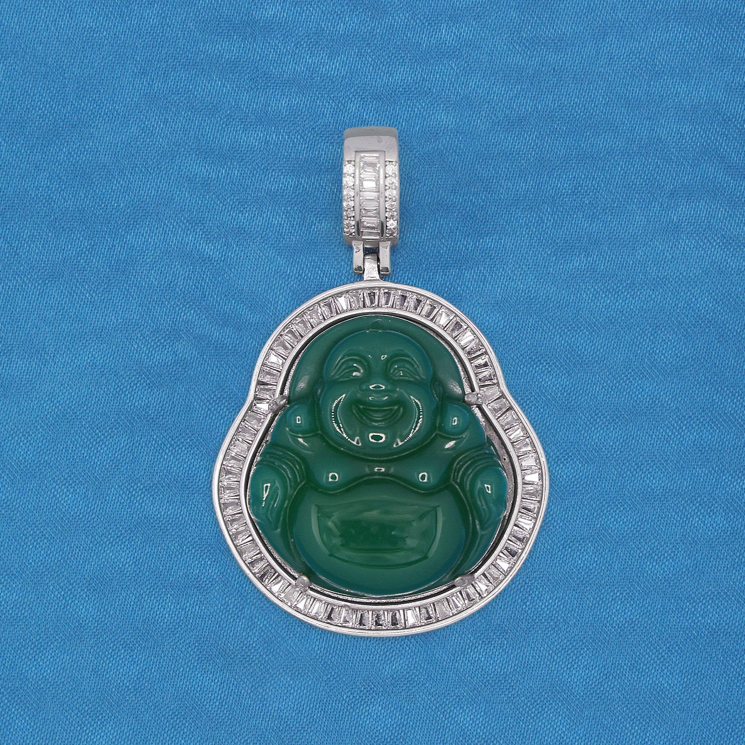 Green Buddha Baguette Pendant - 925 Silver