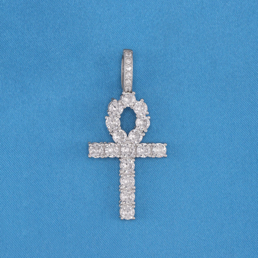 Diamond Ankh Cross Pendant - White Gold