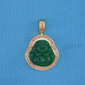 Green Buddha Baguette Pendant - Gold