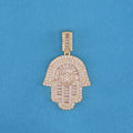 Iced out Hamsah Baguette Pendant - Gold