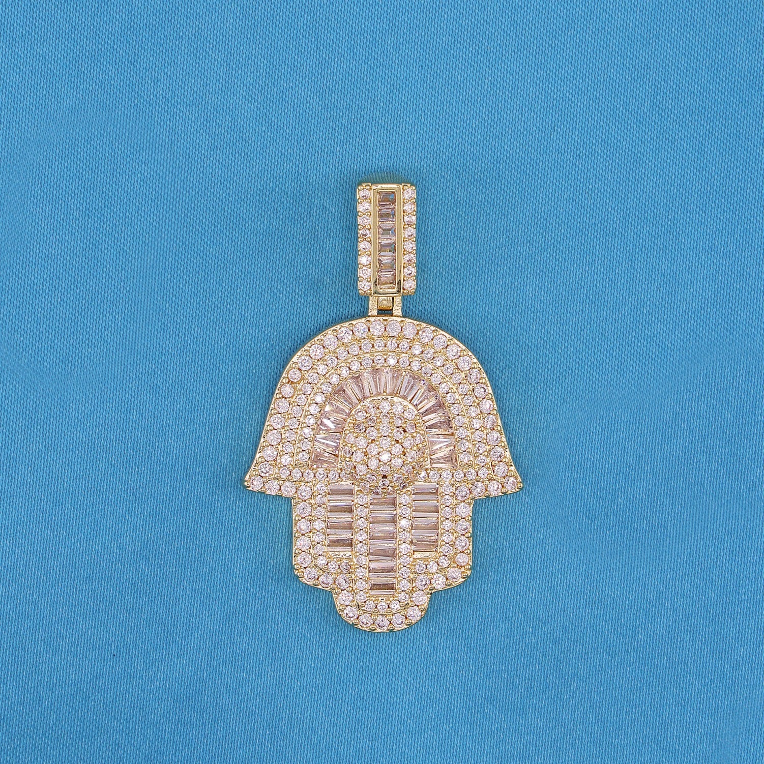 Iced out Hamsah Baguette Pendant - Gold