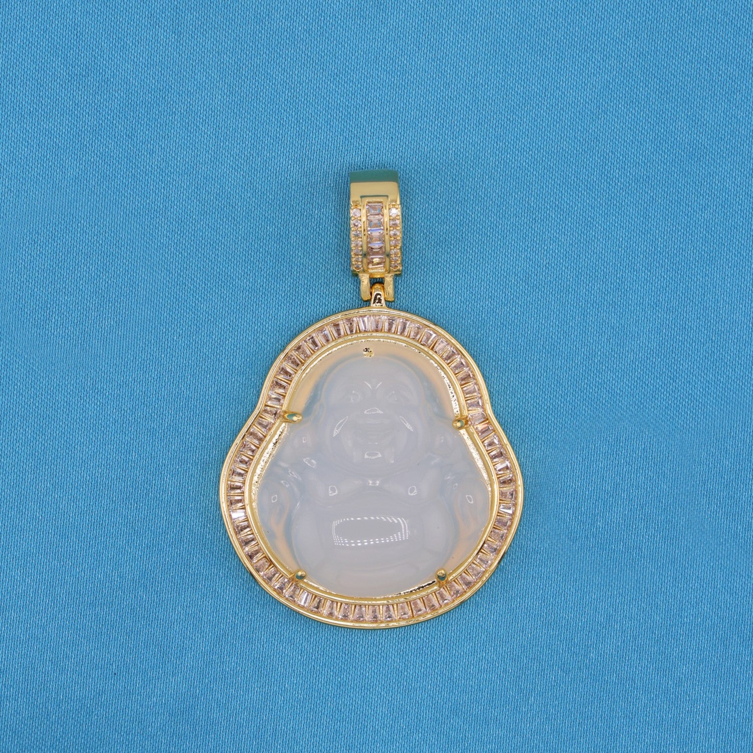 White Buddha Baguette Pendant - Gold