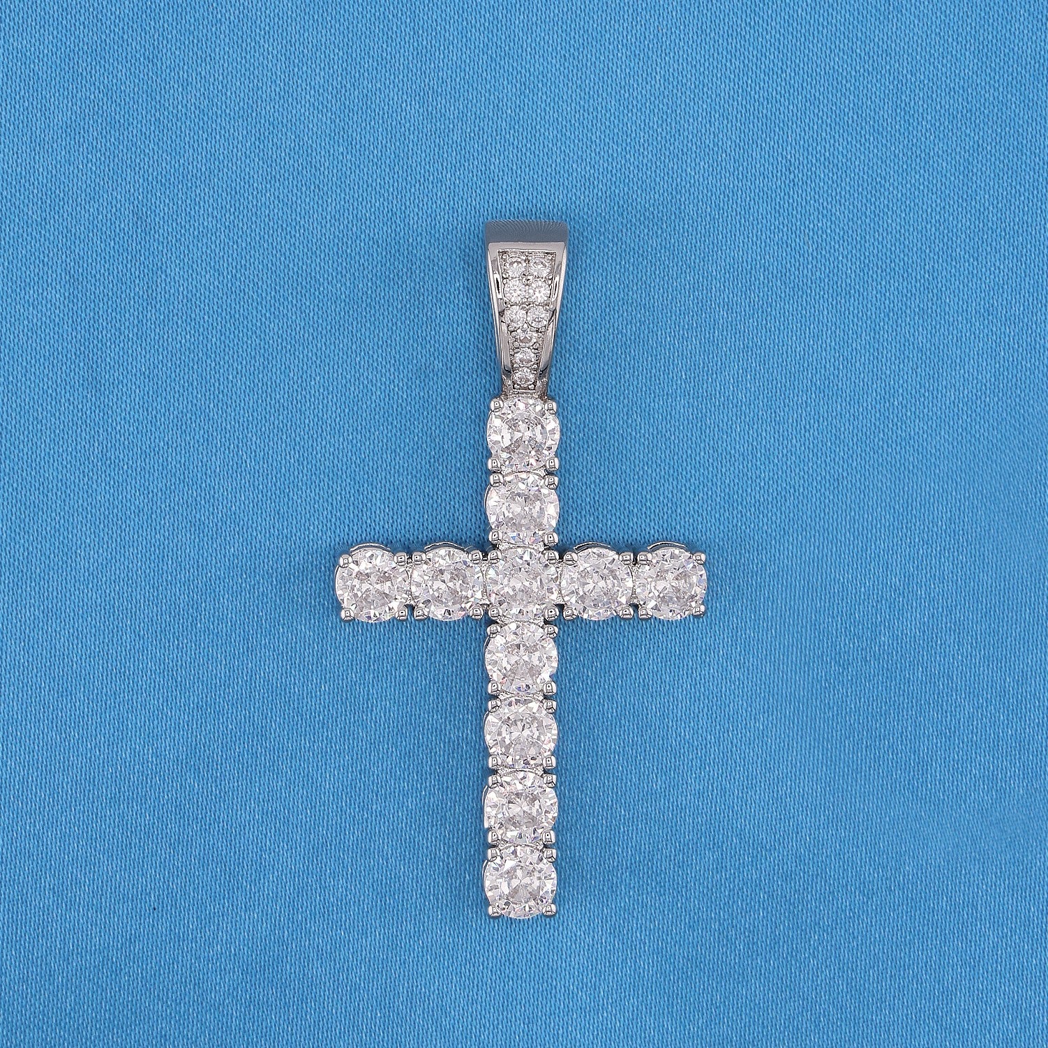 Large Diamond Cross Pendant - White Gold