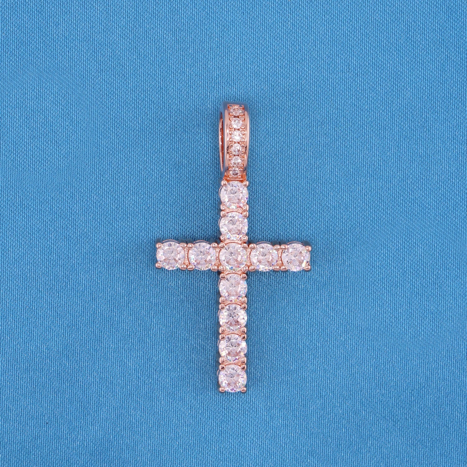 Small Diamond Cross Pendant - Rose Gold