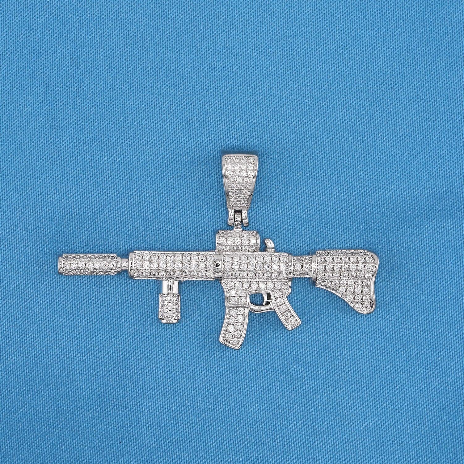 AR-15 Gun Pendant - White Gold