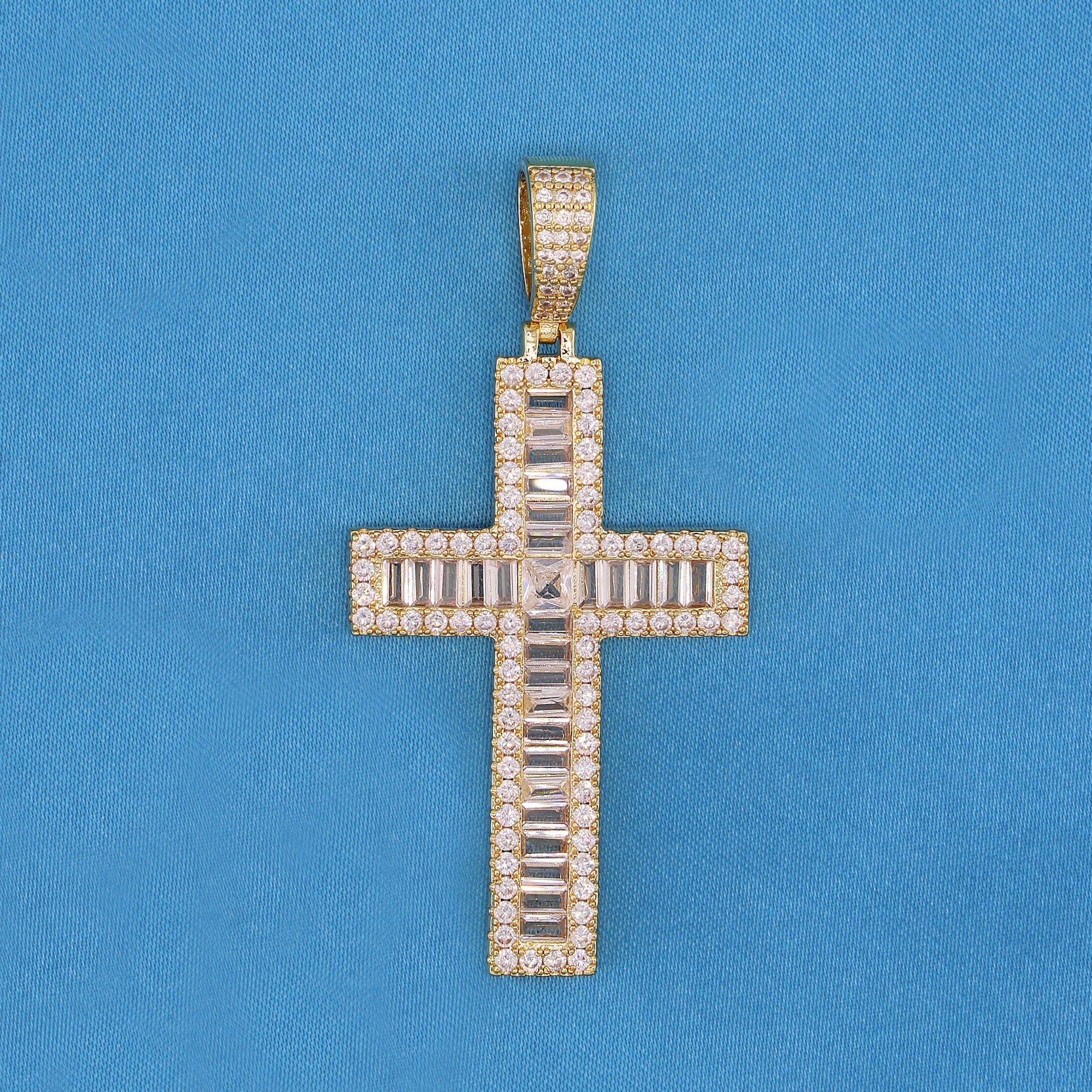 Iced out Baguette Cross Pendant - Gold
