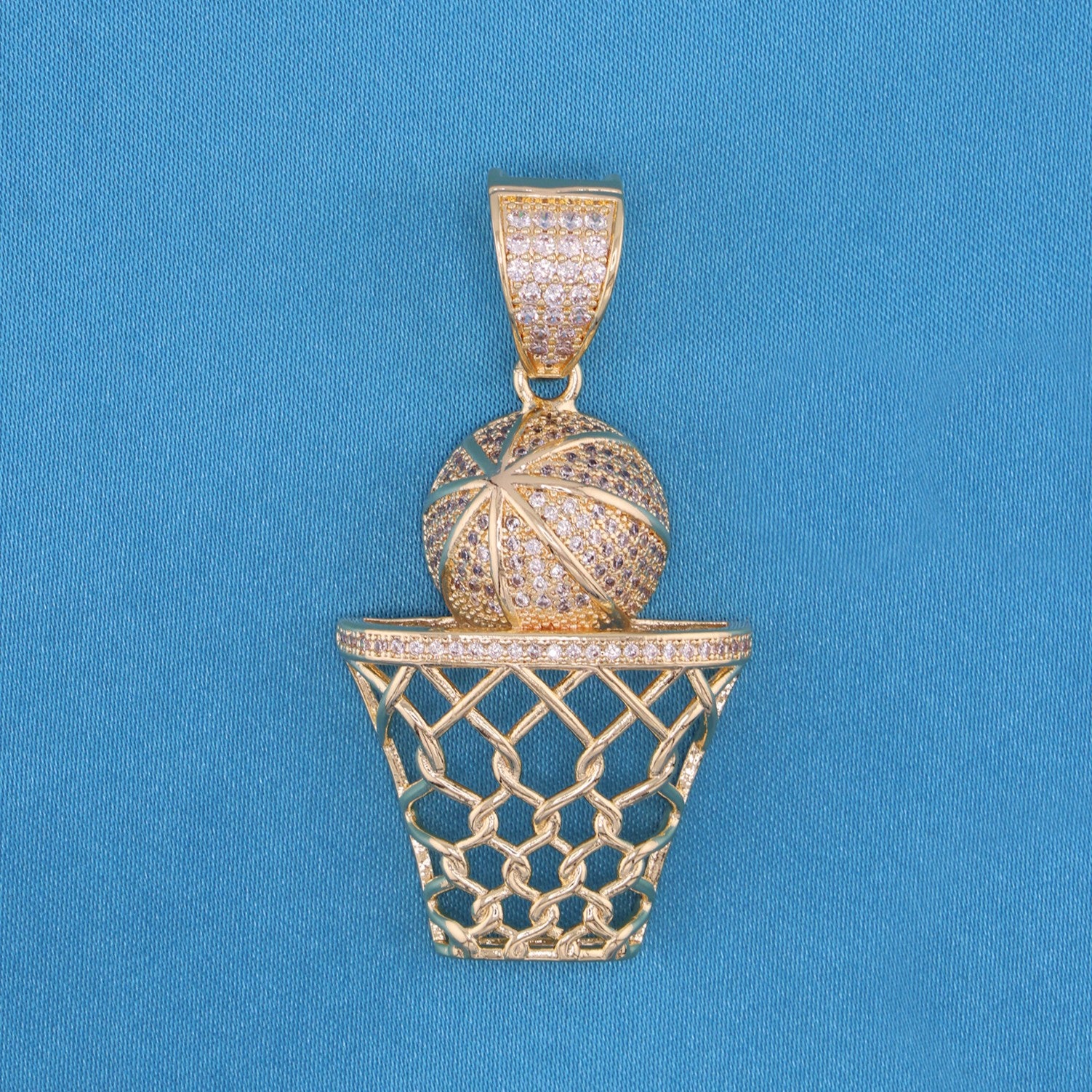 Iced Out Basketball Hoop Pendant - Gold