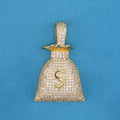 Iced Out Money Bag Pendant - Gold