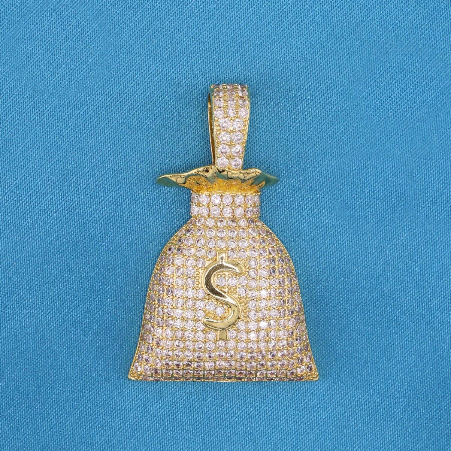Iced Out Money Bag Pendant - Gold