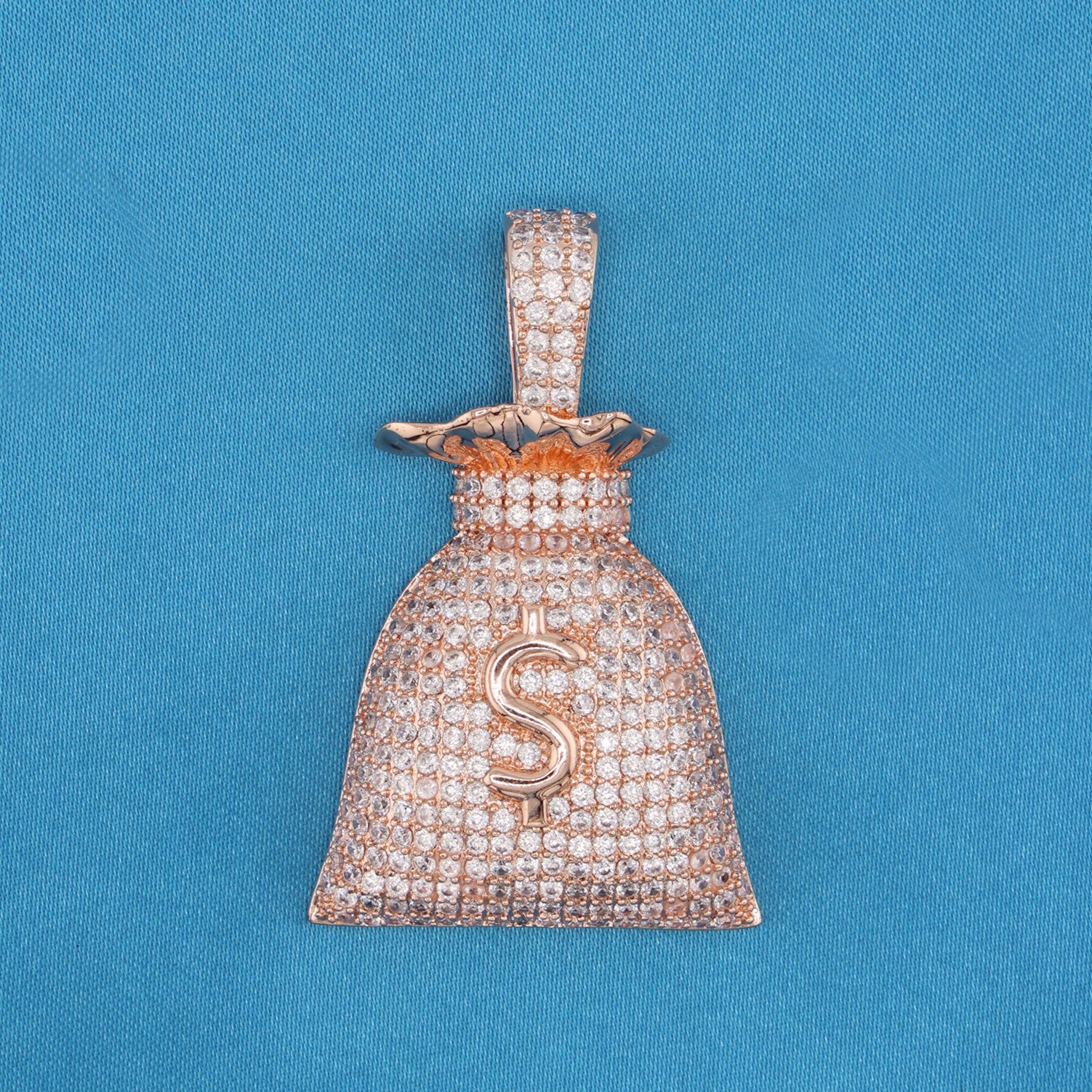 Iced Out Money Bag Pendant - Rose Gold