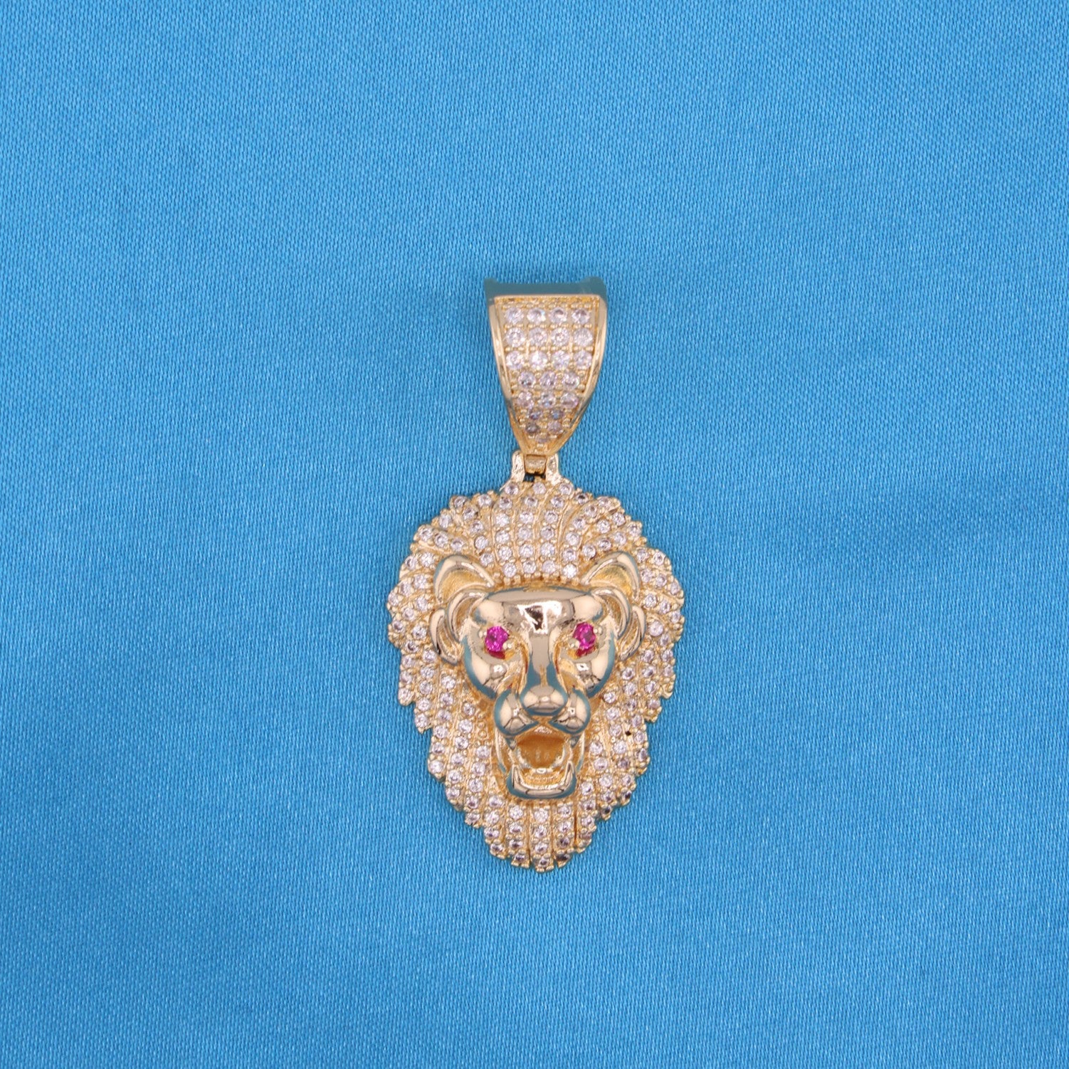 Small Iced Out Lion Pendant - Gold