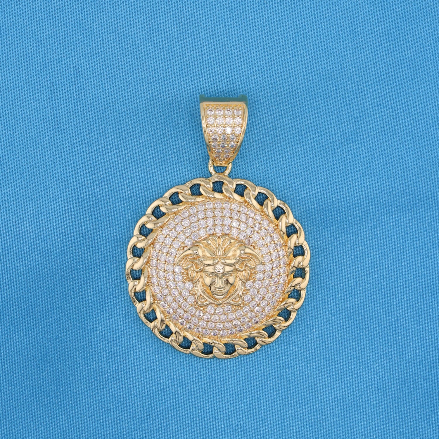 Iced Medusa Cuban Bezel Pendant - Gold