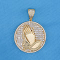 Iced Out Praying Hands Medallion Pendant - Gold