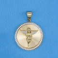 Iced Angel Medallion Pendant - Gold