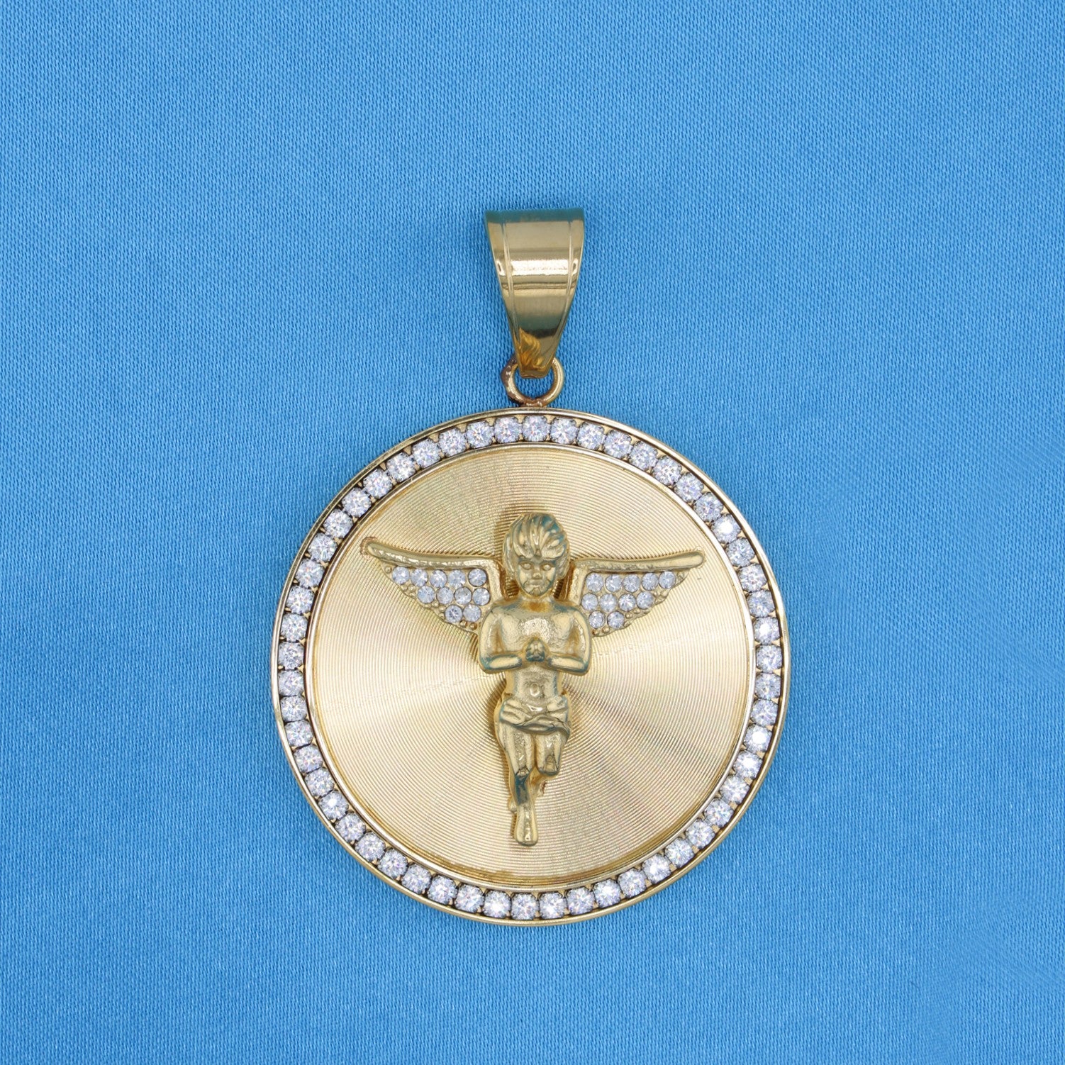 Iced Angel Medallion Pendant - Gold