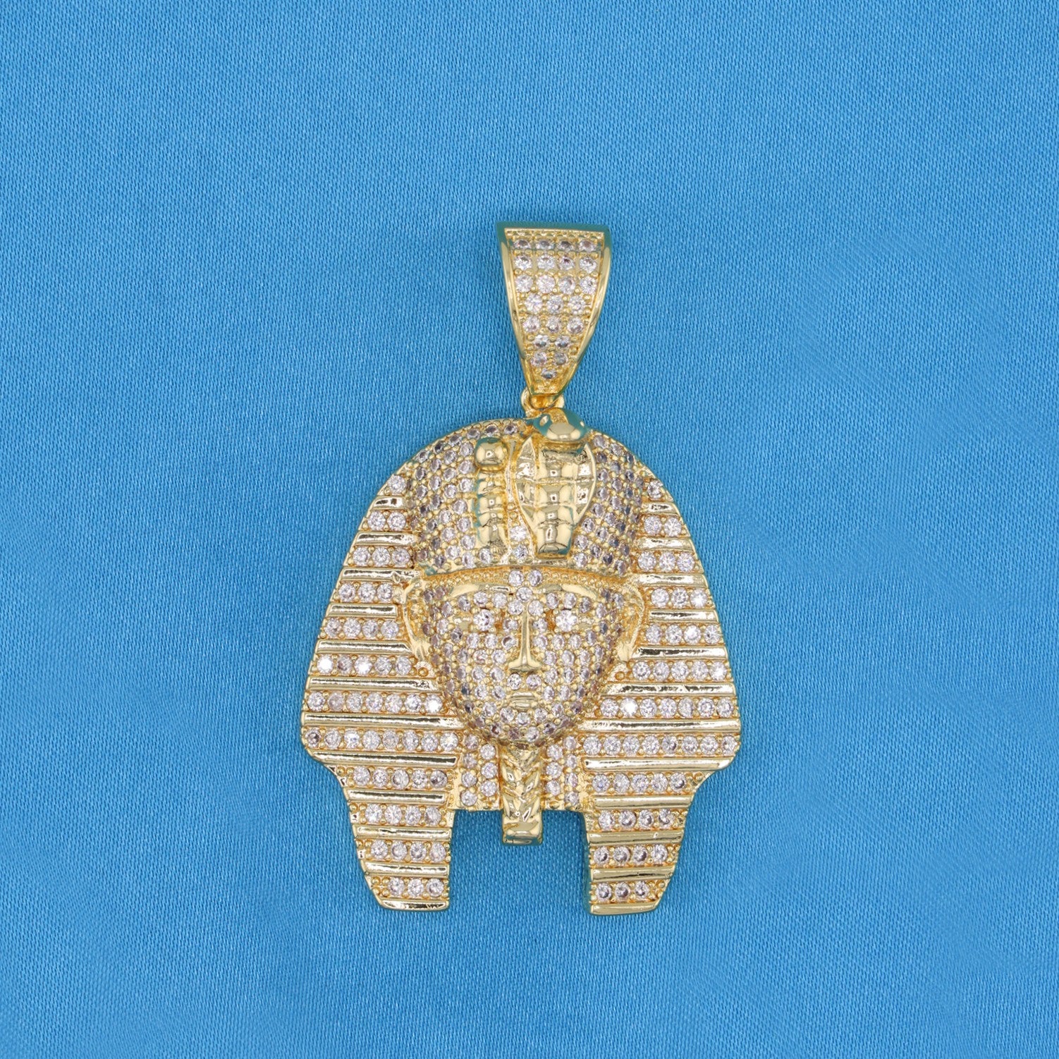 Fully Iced Egyptian Pharaoh Pendant - Gold
