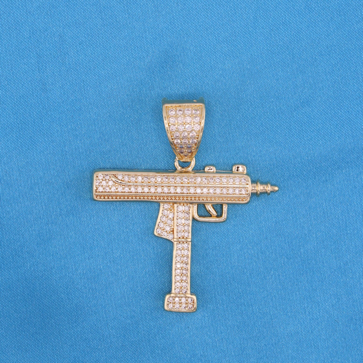 Iced Out Uzi Gun Pendant - Gold