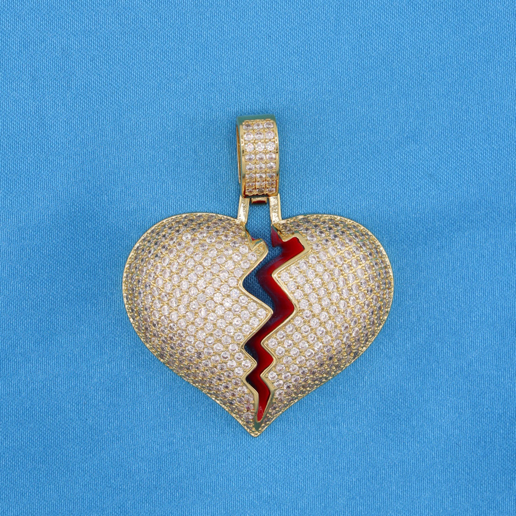 Iced Broken Heart Pendant - Gold