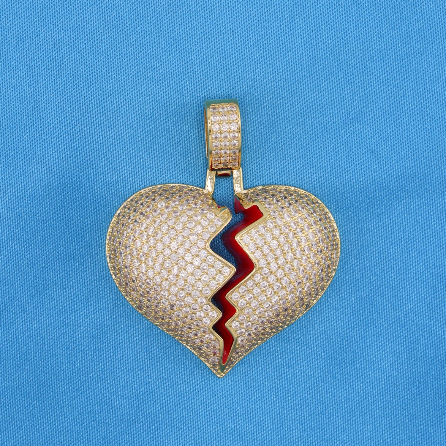 Iced Broken Heart Pendant - Gold