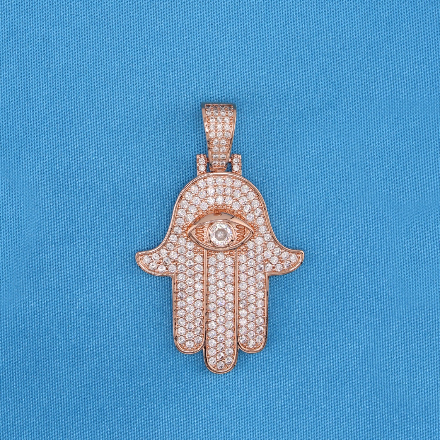 Iced Out Hamsah Pendant - Rose Gold