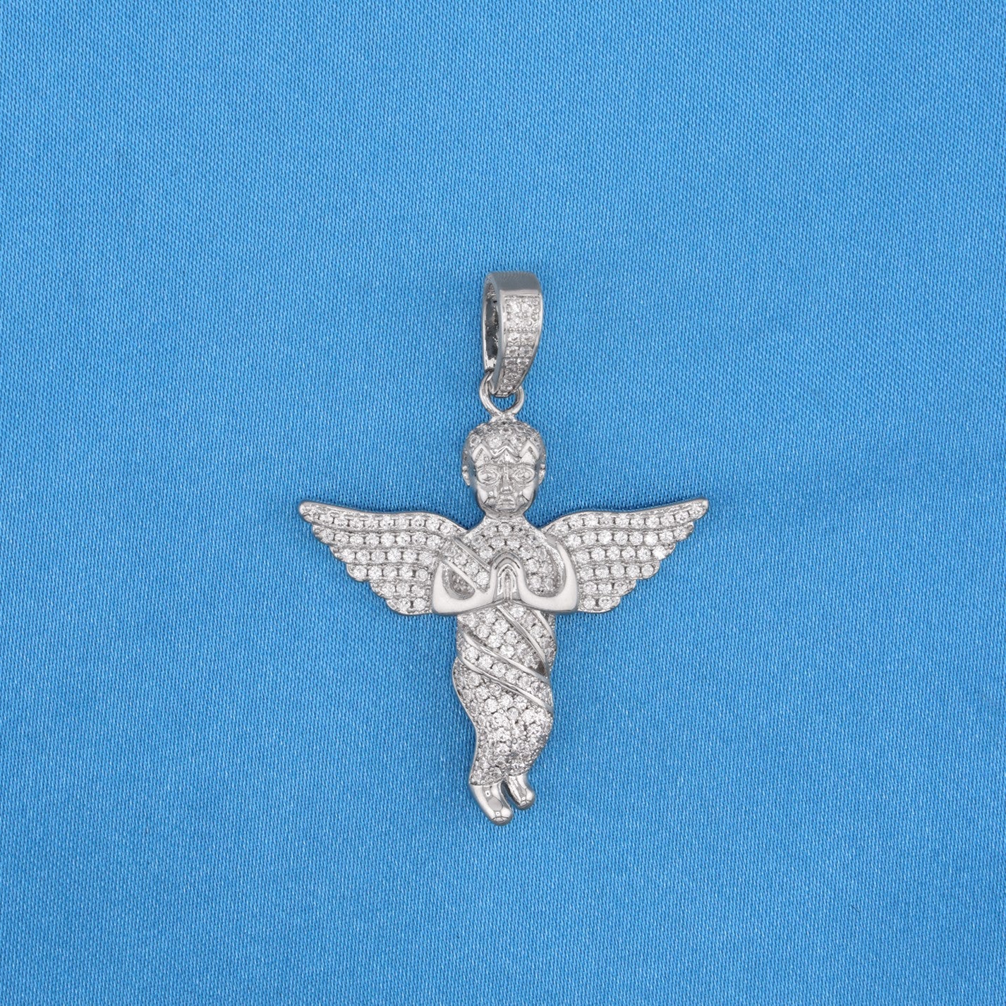 Small Iced Out Angel Pendant - White Gold