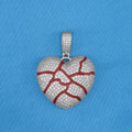 Iced Broken Heart Red Enamel Pendant - White Gold