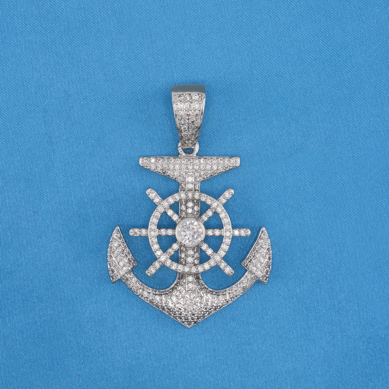Iced Anchor Pendant - White Gold