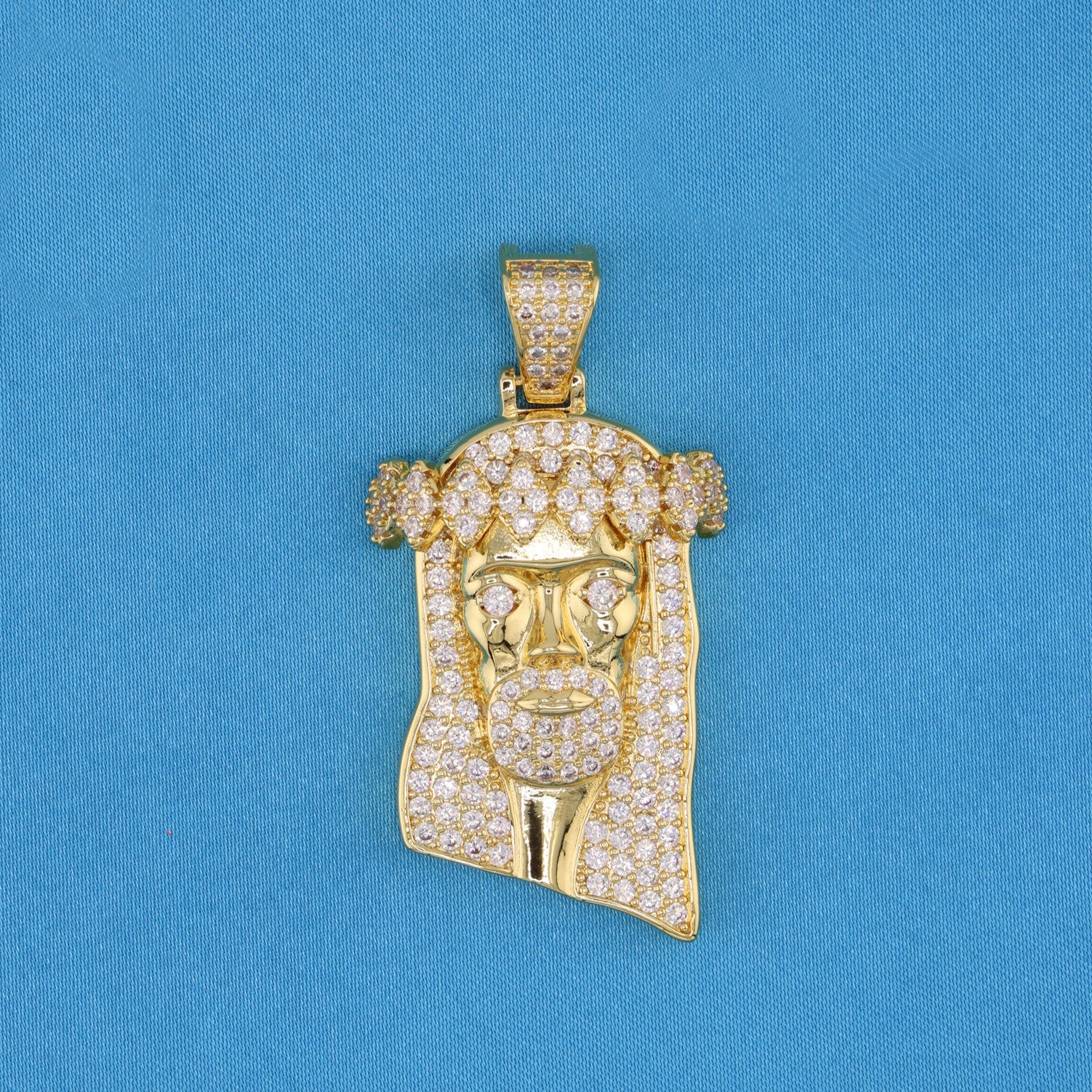 Iced Jesus Head Pendant - Gold