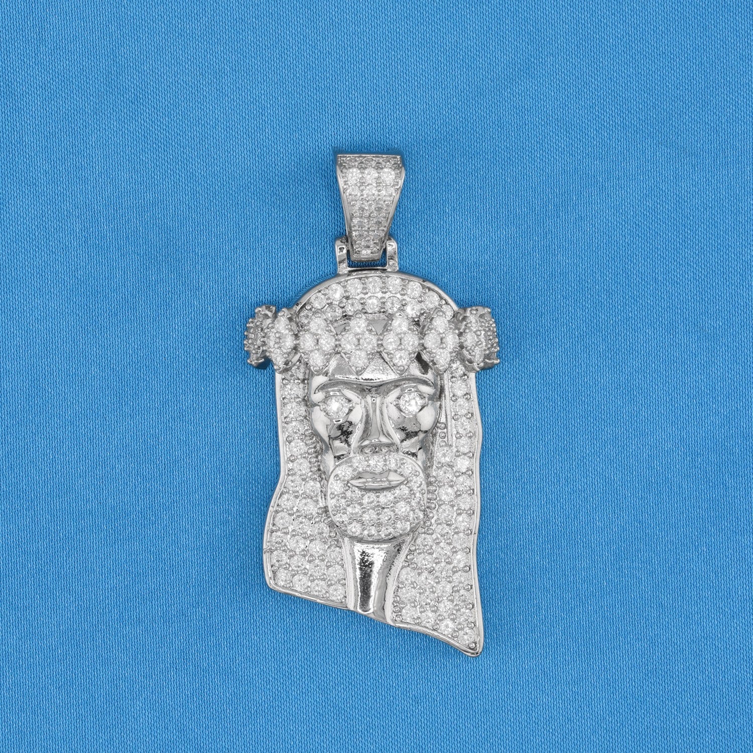 Iced Jesus Head Pendant - White Gold