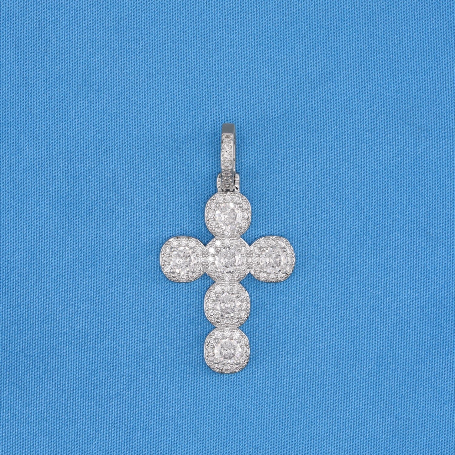Stone Cross Pendant - White Gold