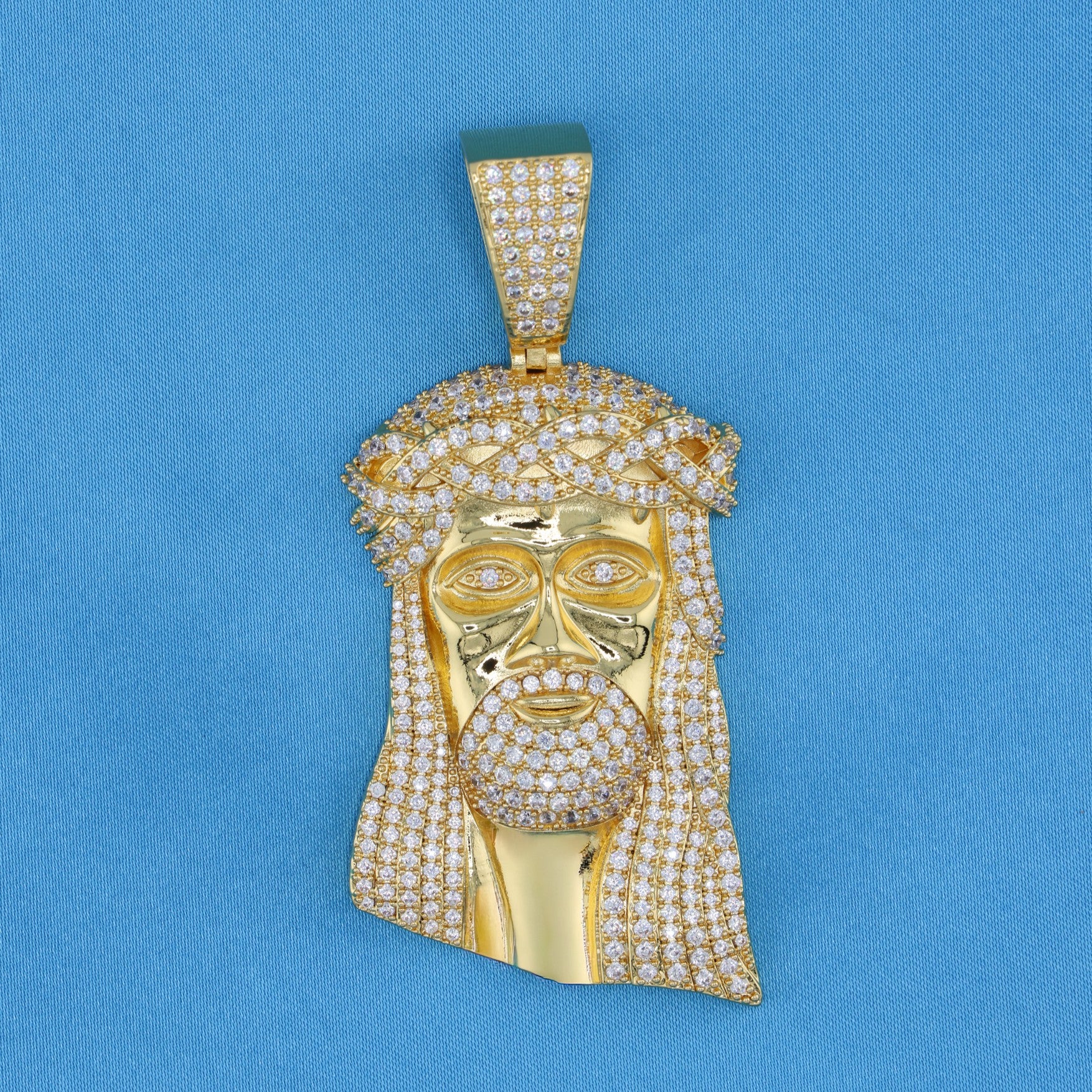 Big Jesus Head Pendant - Gold