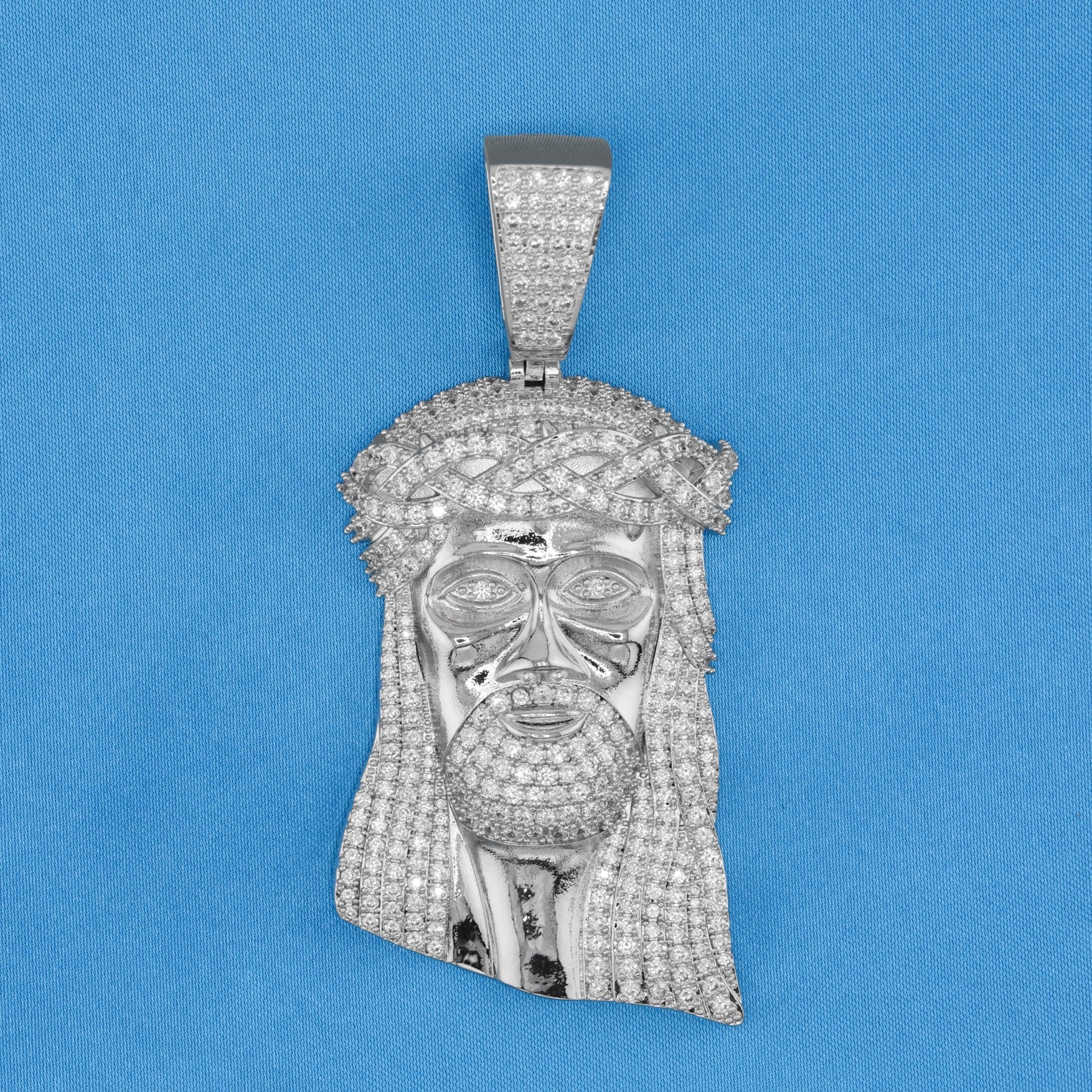 Big Jesus Head Pendant - White Gold