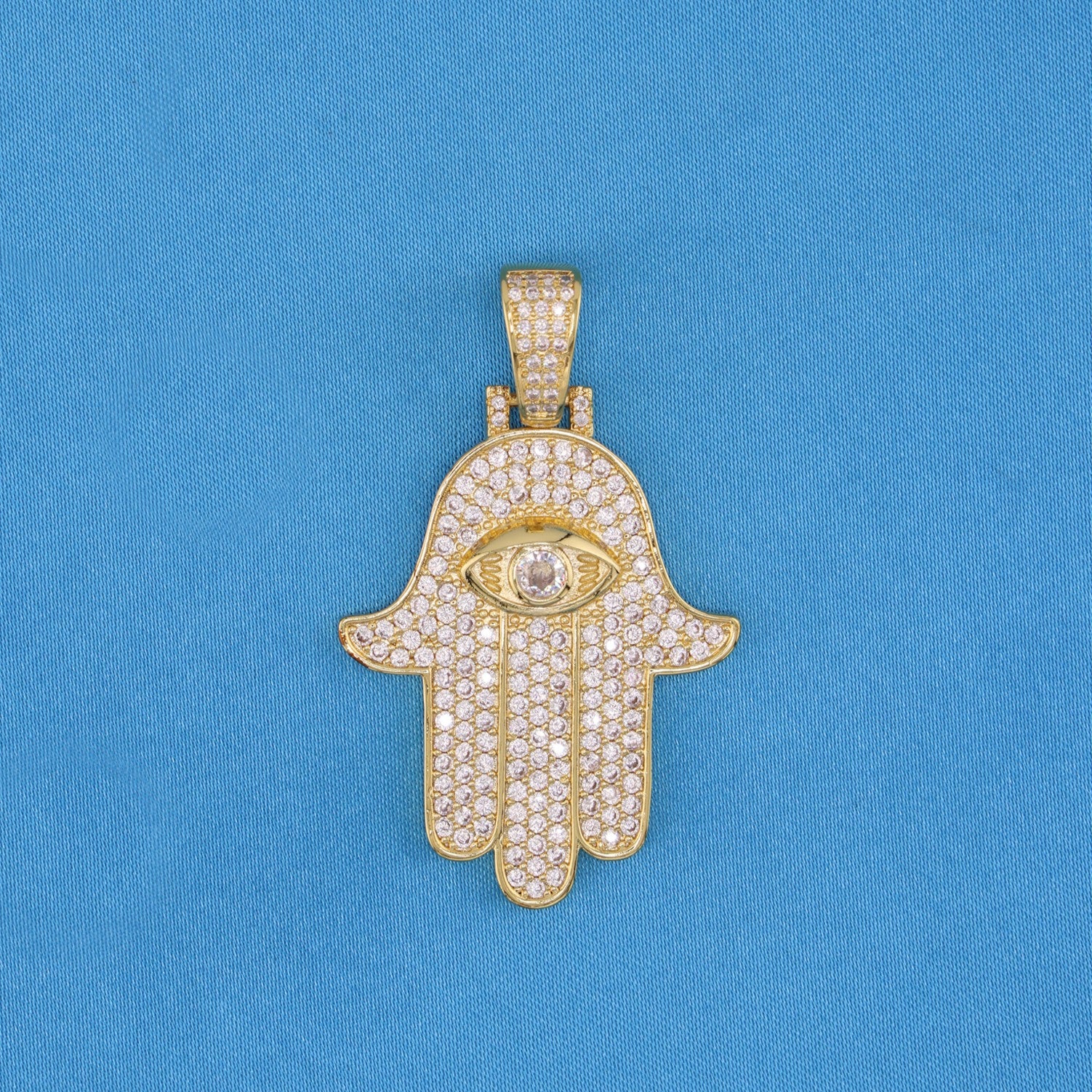 Iced Out Hamsah Pendant - Gold