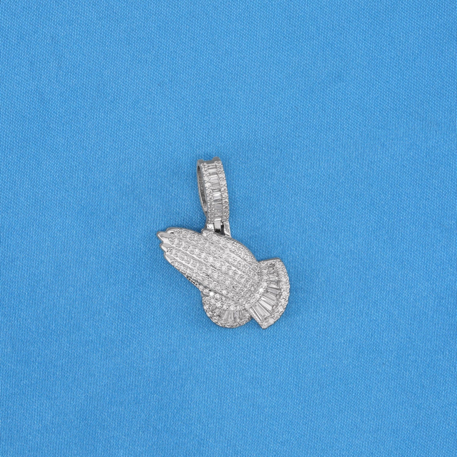 Small Iced Out Praying Hands Pendant - White Gold