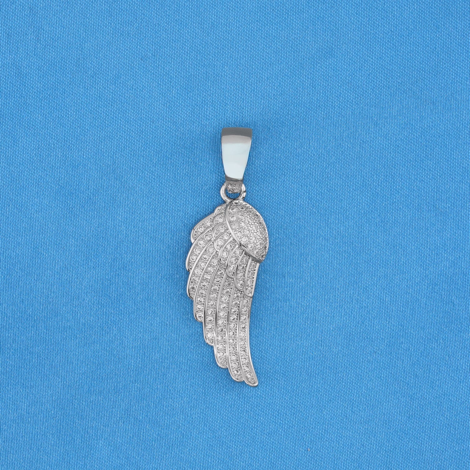 Iced Out Angel Wing Pendant - White Gold