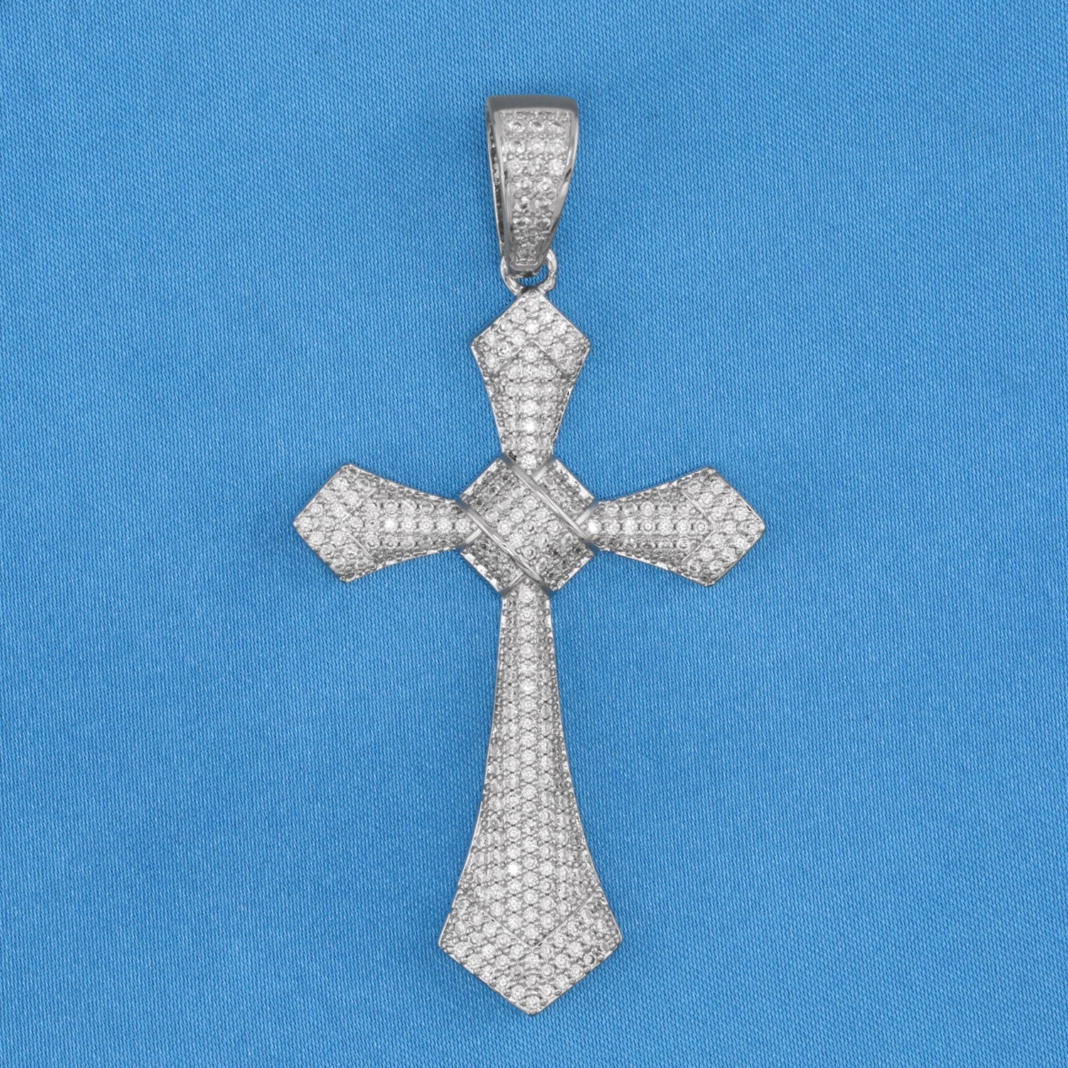 Iced Filigree Cross Pendant - White Gold