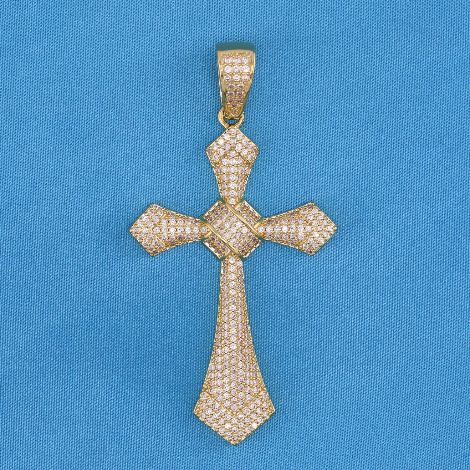 Iced Filigree Cross Pendant - Gold