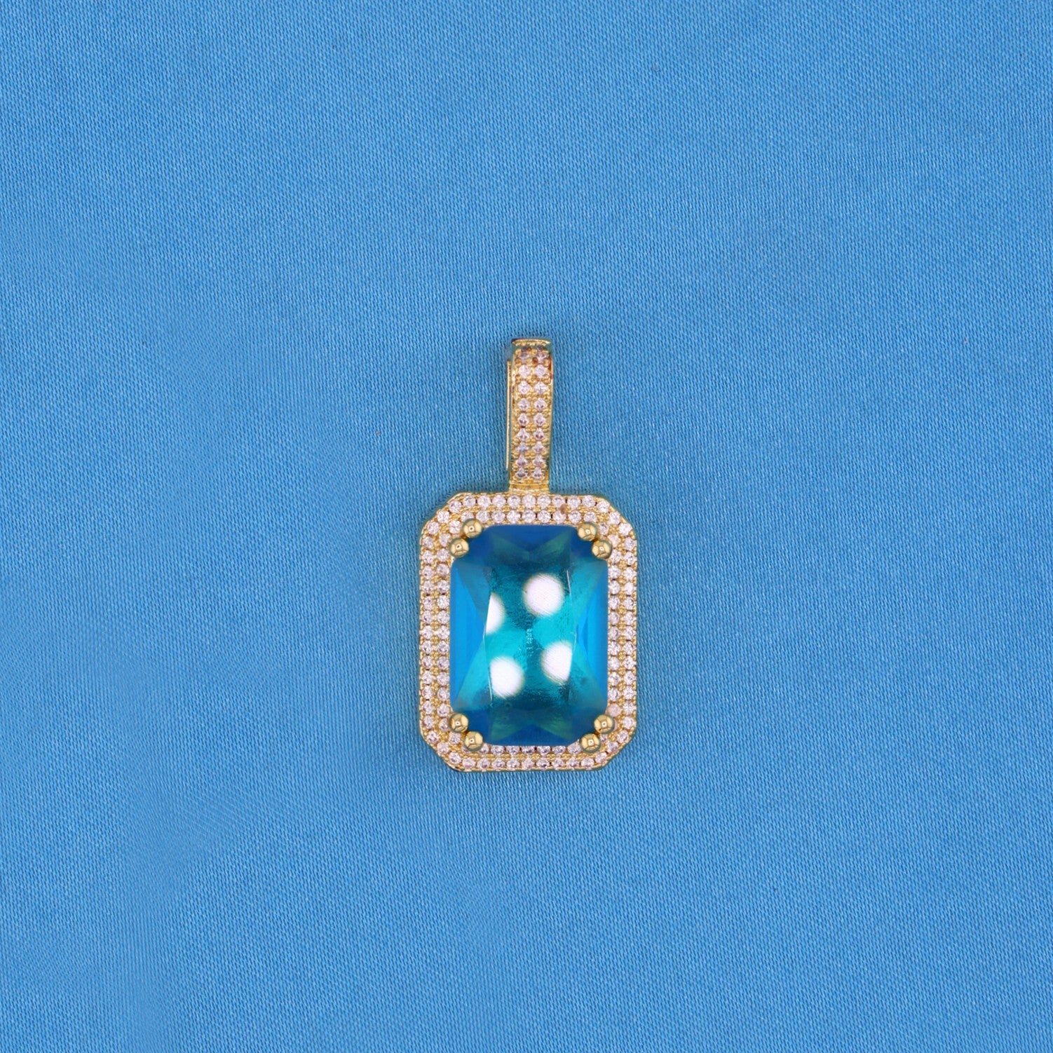 Iced Blue Stone Pendant  - Gold
