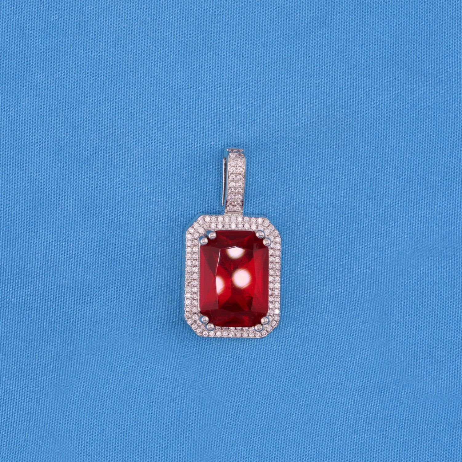Iced Blood Stone Pendant - White Gold