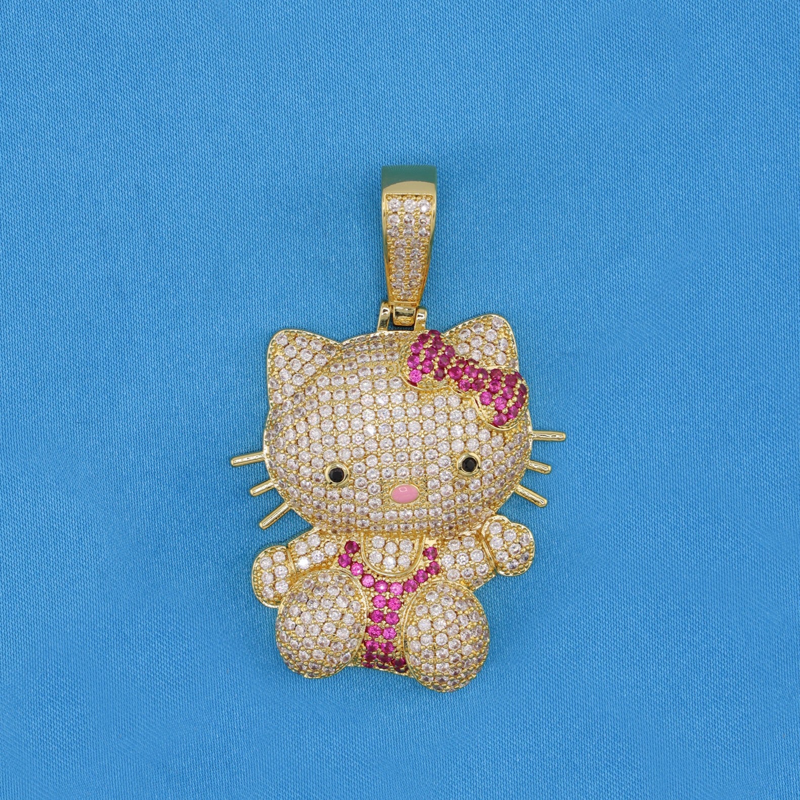 Iced Out Kitty Pendant - Gold