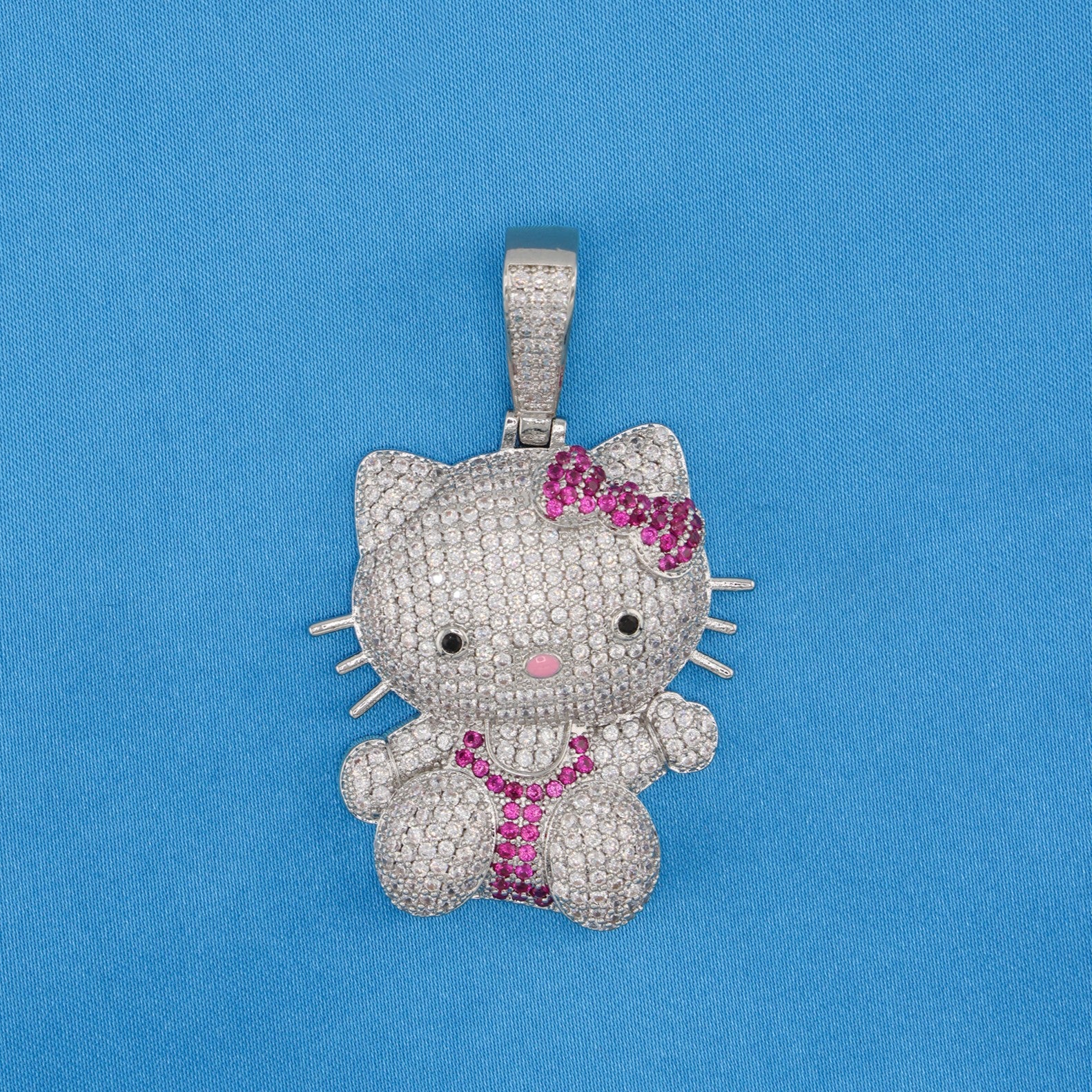 Iced Out Kitty Pendant - White Gold