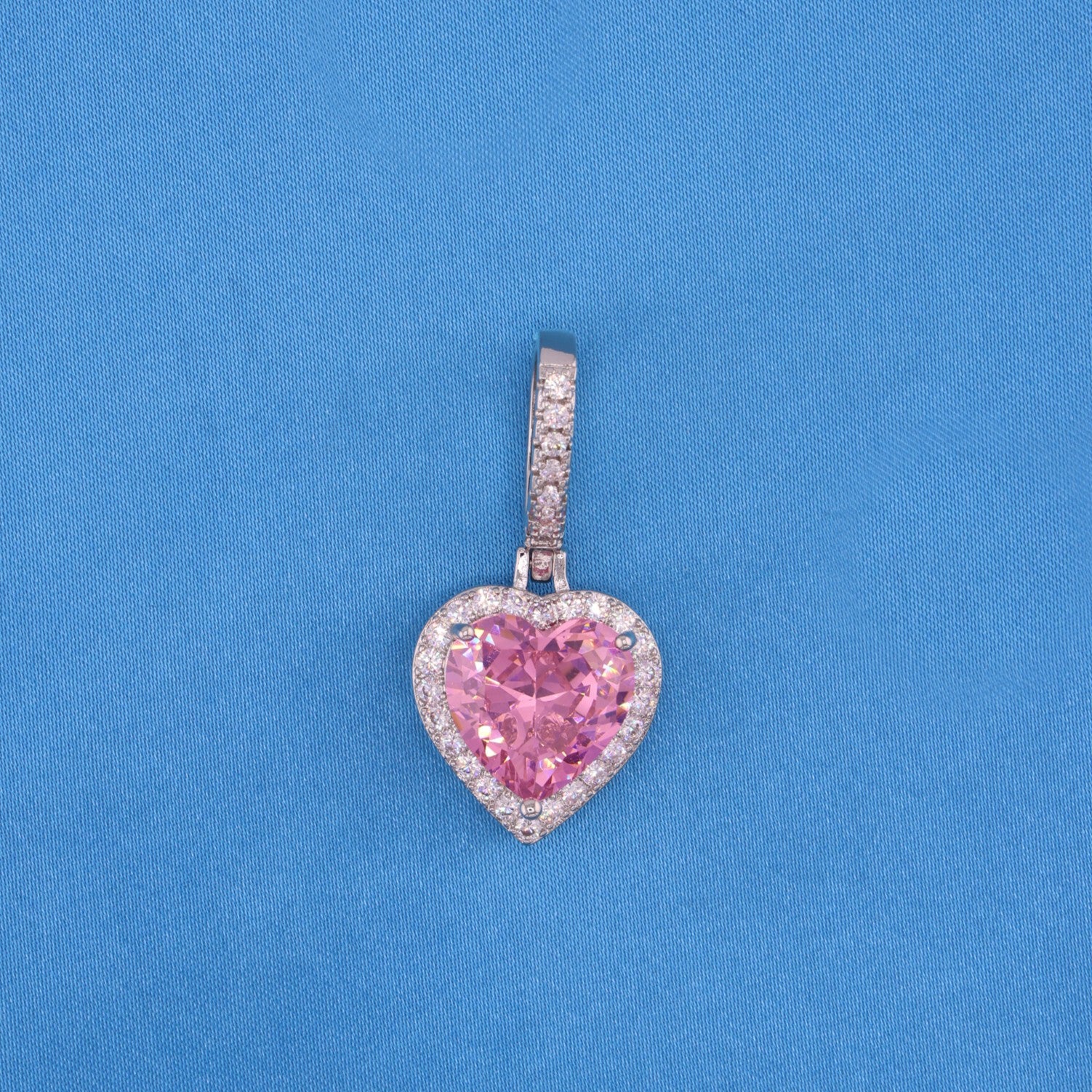 Iced Pink Heart Pendant - White Gold