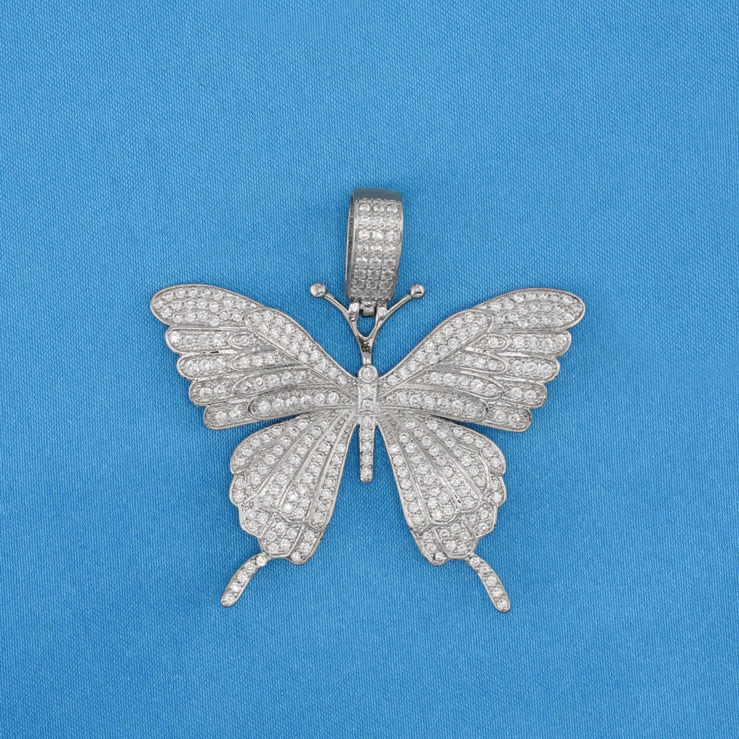 Iced Butterfly Pendant - White Gold